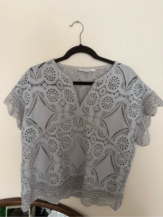 Gerard Darel Tops - Gerard Darel Light Gray Crochet Lace V-Notch Top
